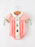 Load image into Gallery viewer, Christmas Baby Girls Pink Christmas Tree Embroidered Ruffle Romper
