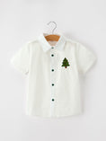 Load image into Gallery viewer, Boys Christmas Tree Embroidered White Short Sleeve Button Down Shirt
