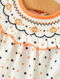 Load image into Gallery viewer, Halloween Pumpkin Smocked Girls Dress Polka Dot Ruffle Sleeve
