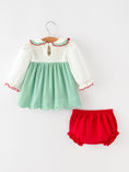 Load image into Gallery viewer, Baby Girls Christmas Green Plaid Embroidered Dress Top & Bloomer Set
