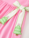 Load image into Gallery viewer, Girls Christmas Pink Bow & Christmas Tree Peter Pan Collar Dress
