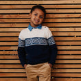 Load image into Gallery viewer, Organic Intarsia Crew Neck Button Sweater - Baby
