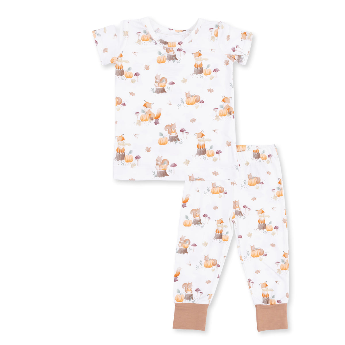 Woodland Animals with Pumpkins - Short Sleeve Loungewear Set