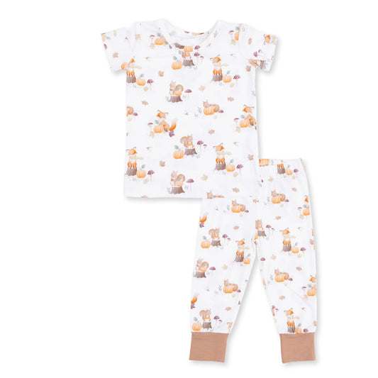 Woodland Animals with Pumpkins - Short Sleeve Loungewear Set
