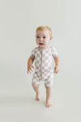 Load image into Gallery viewer, Bamboo Shorty Romper | Latte Checkered

