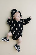 Load image into Gallery viewer, Hooded Bubble Romper  |  Black Bolts

