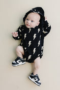Load image into Gallery viewer, Hooded Bubble Romper  |  Black Bolts
