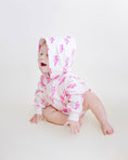 Load image into Gallery viewer, Hooded Bubble Romper | Pink Bolts
