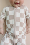 Load image into Gallery viewer, Bamboo Shorty Romper | Latte Checkered
