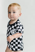 Load image into Gallery viewer, Short Sleeve Bubble Romper | Checkered Smiley Black
