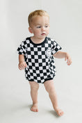 Load image into Gallery viewer, Short Sleeve Bubble Romper | Checkered Smiley Black
