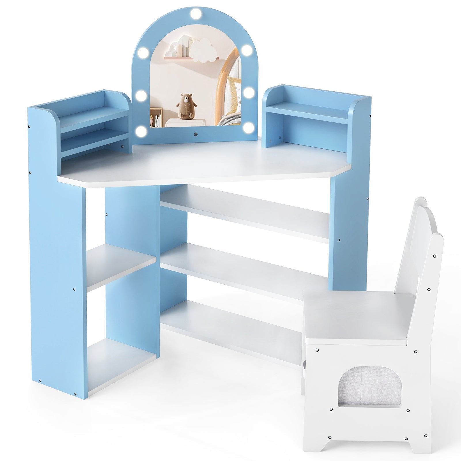 2-In-1 Kids Vanity Set with Lights for Toddlers 3+ Years Old