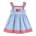 Load image into Gallery viewer, Blue Gingham American Flag Ruffle Dress
