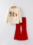 Load image into Gallery viewer, Christmas Letter Applique Top + Flared Pants Outfit Set
