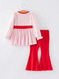 Load image into Gallery viewer, Girls Valentine's Day Heart Applique Plaid Outfits Set
