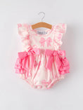 Load image into Gallery viewer, Girls Pink Bow Print Short Sleeves Romper
