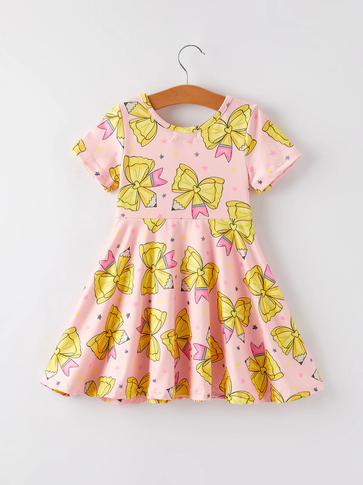 Back to School Yellow Bow Print Girls Dress