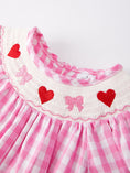 Load image into Gallery viewer, Valentine's Day Heart Bow Smocking Embroidered Pink Dress

