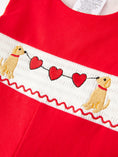 Load image into Gallery viewer, Valentine's Day Dog Heart Smocking Embroidered Boys Romper
