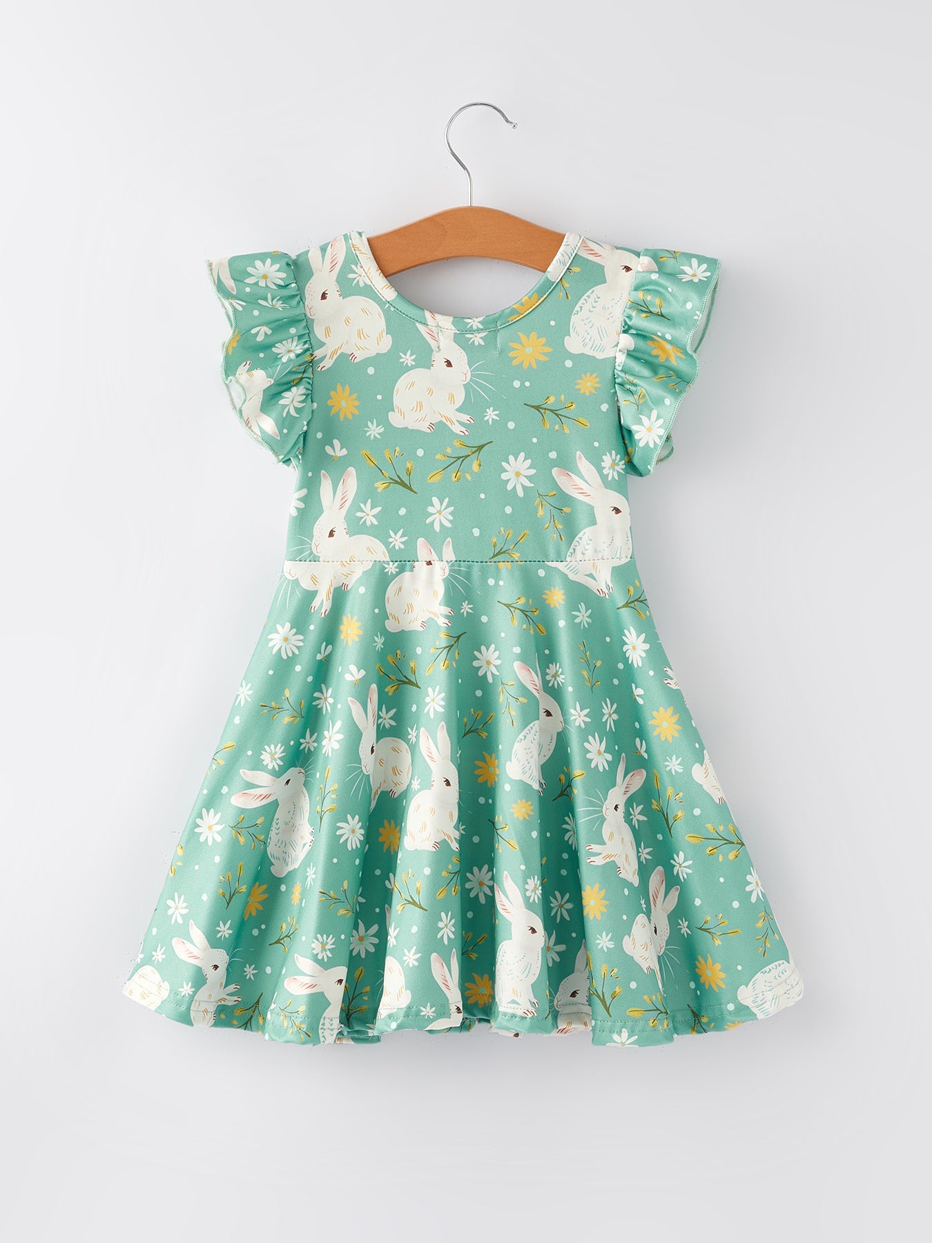 Easter Bunny Green Flying Sleeves Girls Dress