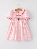 Load image into Gallery viewer, Strawberry Applique Girls Pink Plaid Dress
