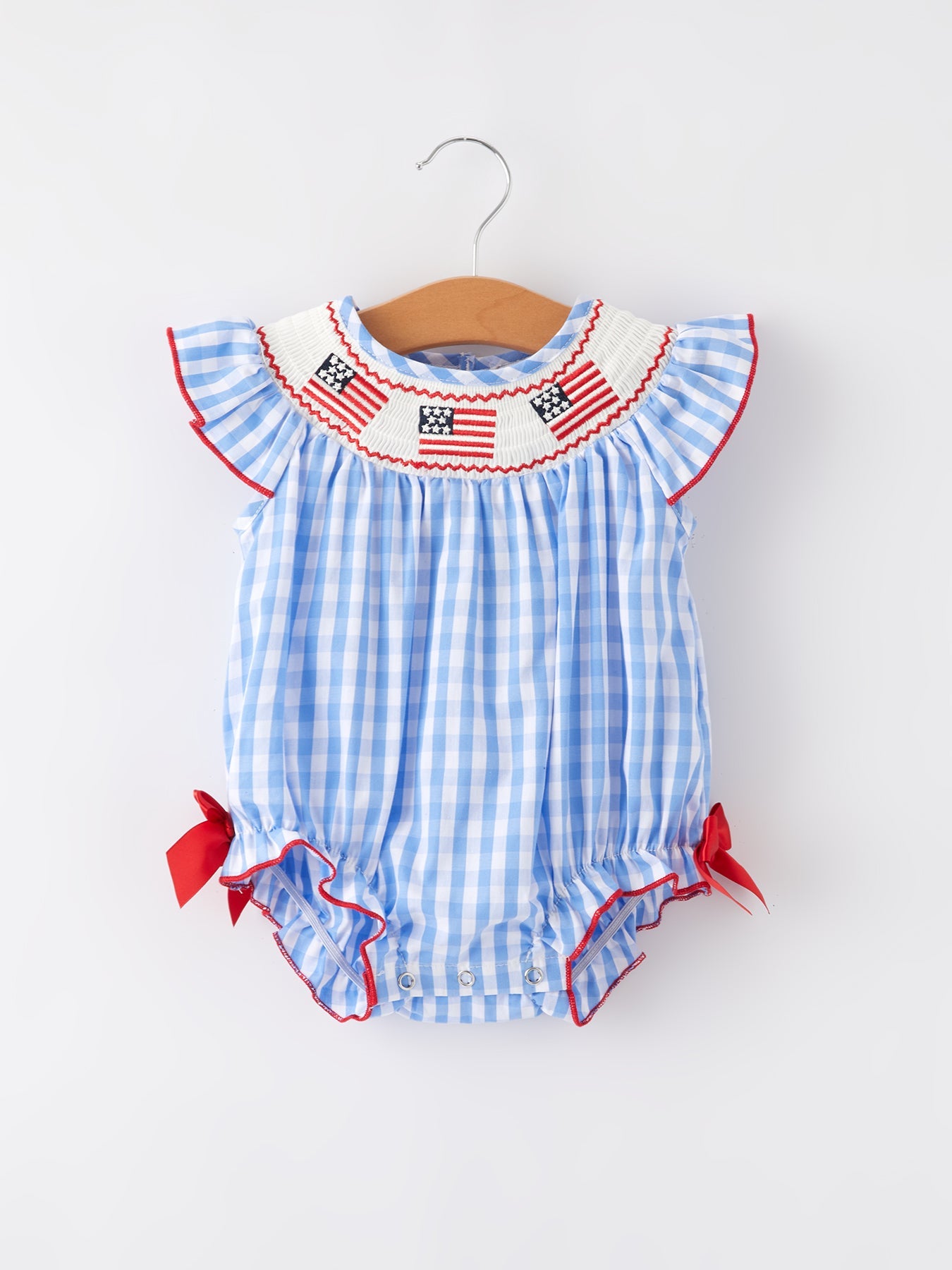 Pre-order 4th of july Flag Embroidery Smocking Girls Romper