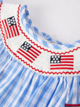 Load image into Gallery viewer, Pre-order 4th of july Flag Embroidery Smocking Girls Romper
