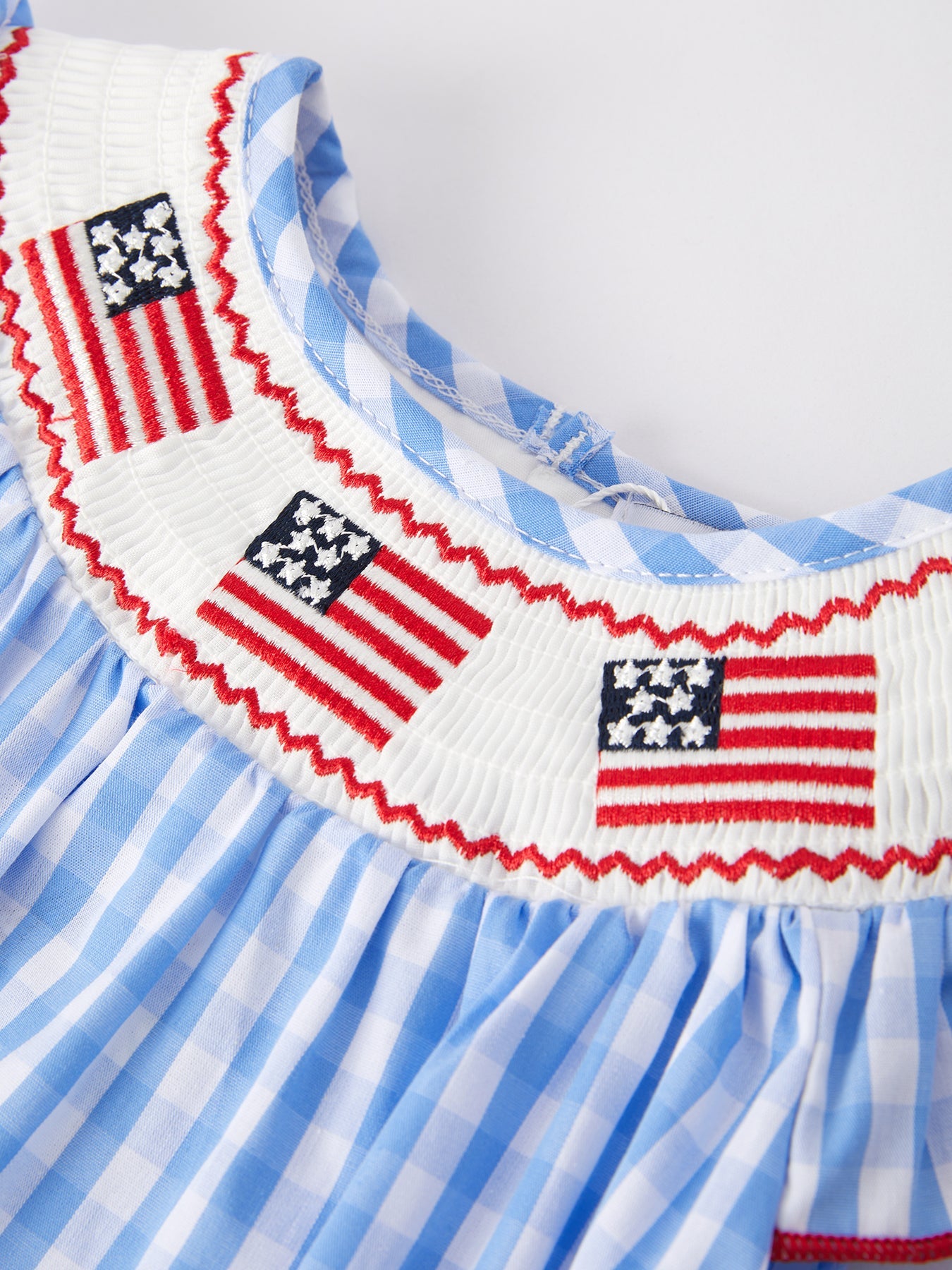 Pre-order 4th of july Flag Embroidery Smocking Girls Romper