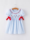 Load image into Gallery viewer, 4th of july Girls' Smocking Star Embroidered Dress
