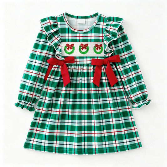 Girls Christmas Embroidery Smocked Dress
