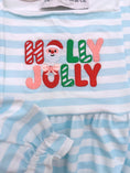 Load image into Gallery viewer, Blue Stripe Holly Jolly Embroidery Ruffle Onesie
