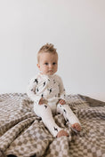 Load image into Gallery viewer, Bamboo Zip Pajamas | White & Black Lightning Bolt
