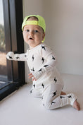 Load image into Gallery viewer, Bamboo Zip Pajamas | White & Black Lightning Bolt

