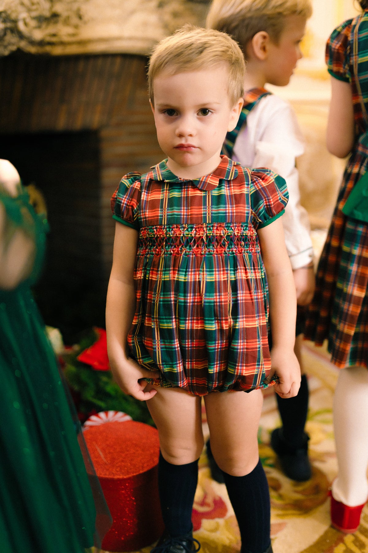 VICTOIRE TARTAN SMOCKED ROMPER
