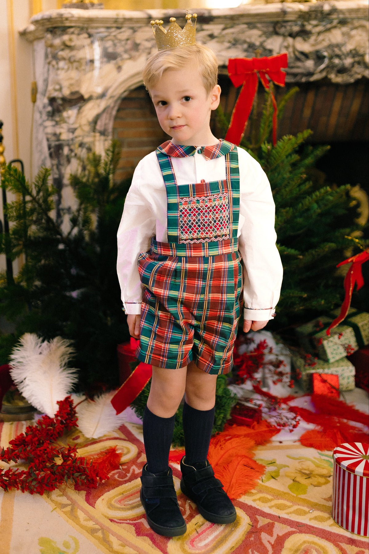 GEORGE TARTAN ROUGE OVERALLS SET
