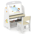 Load image into Gallery viewer, 4-in-1 Kids Table and Chair Set Art Easel with Magnetic Whiteboard and Bookshelf-Natural
