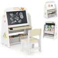 Load image into Gallery viewer, 4-in-1 Kids Table and Chair Set Art Easel with Magnetic Whiteboard and Bookshelf-Natural
