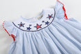 Load image into Gallery viewer, 4th of July Blue Striped Stars Smocked Bishop Dress
