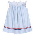 Load image into Gallery viewer, 4th of July Blue Striped Stars Smocked Bishop Dress
