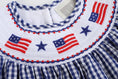 Load image into Gallery viewer, 4th of July Royal Blue Gingham American Flag Smocked Bishop Dress
