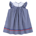 Load image into Gallery viewer, 4th of July Royal Blue Gingham American Flag Smocked Bishop Dress
