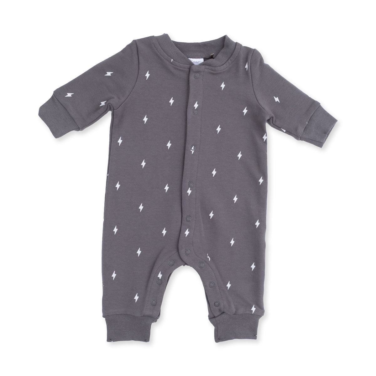 Lightning Bolt French Terry - Baseball Collar Button Up Romper