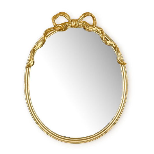 Gold Oval Mirror with Accent Bow - Metal/Resin/Mirror/MDF