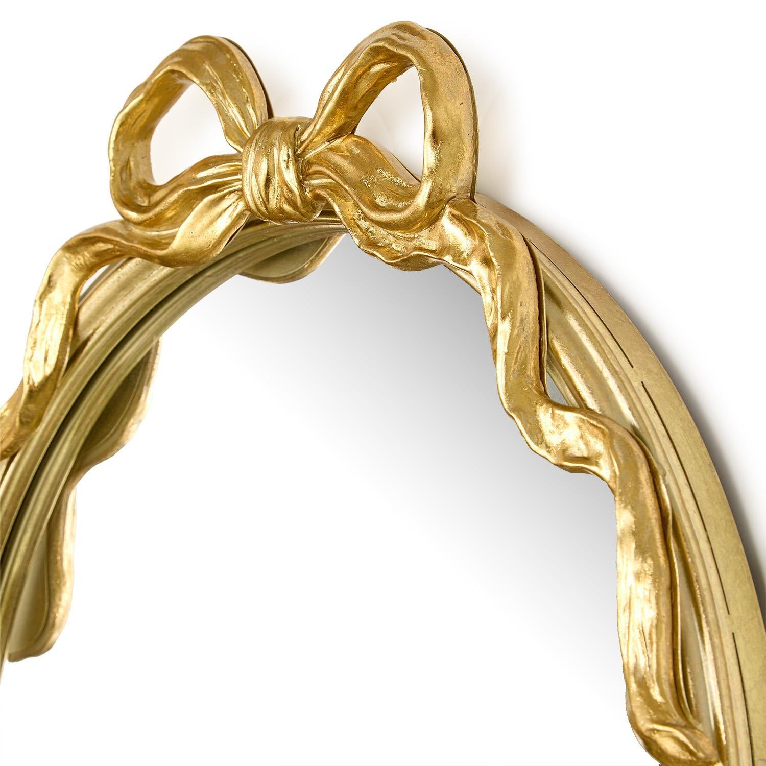 Gold Oval Mirror with Accent Bow - Metal/Resin/Mirror/MDF
