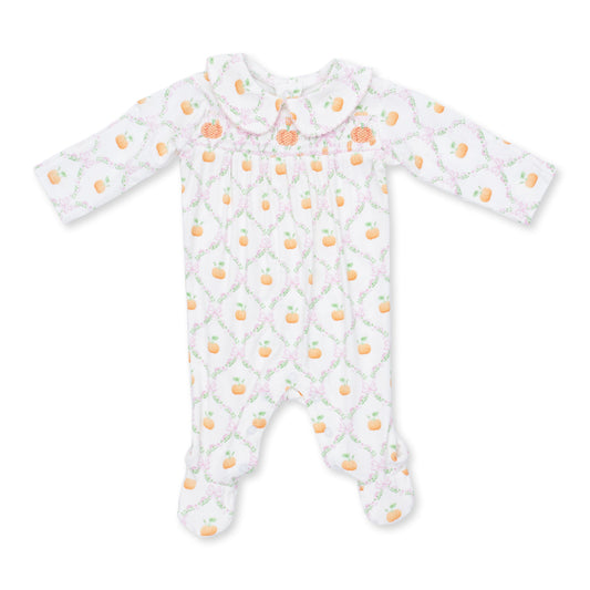Pretty Pumpkin Trellis - Smocked Peter Pan Snap Footie