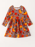 Load image into Gallery viewer, Fall Autumn Leaves Pine Cone Stripe Print Girls Dress

