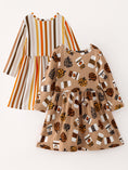 Load image into Gallery viewer, Fall Thanksgiving Day Set Of 2 Pcs In One Package Girls Leopard Print Dress
