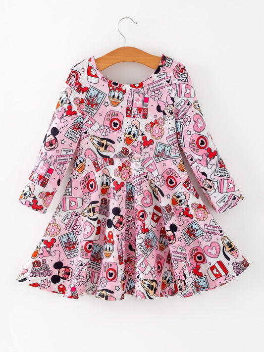 Valentine's Day Character Camera Print Girls' Dress