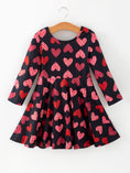 Load image into Gallery viewer, Girls Valentine's Day Black Dress With Leopard Heart Print
