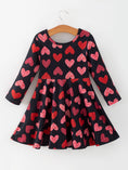 Load image into Gallery viewer, Girls Valentine's Day Black Dress With Leopard Heart Print
